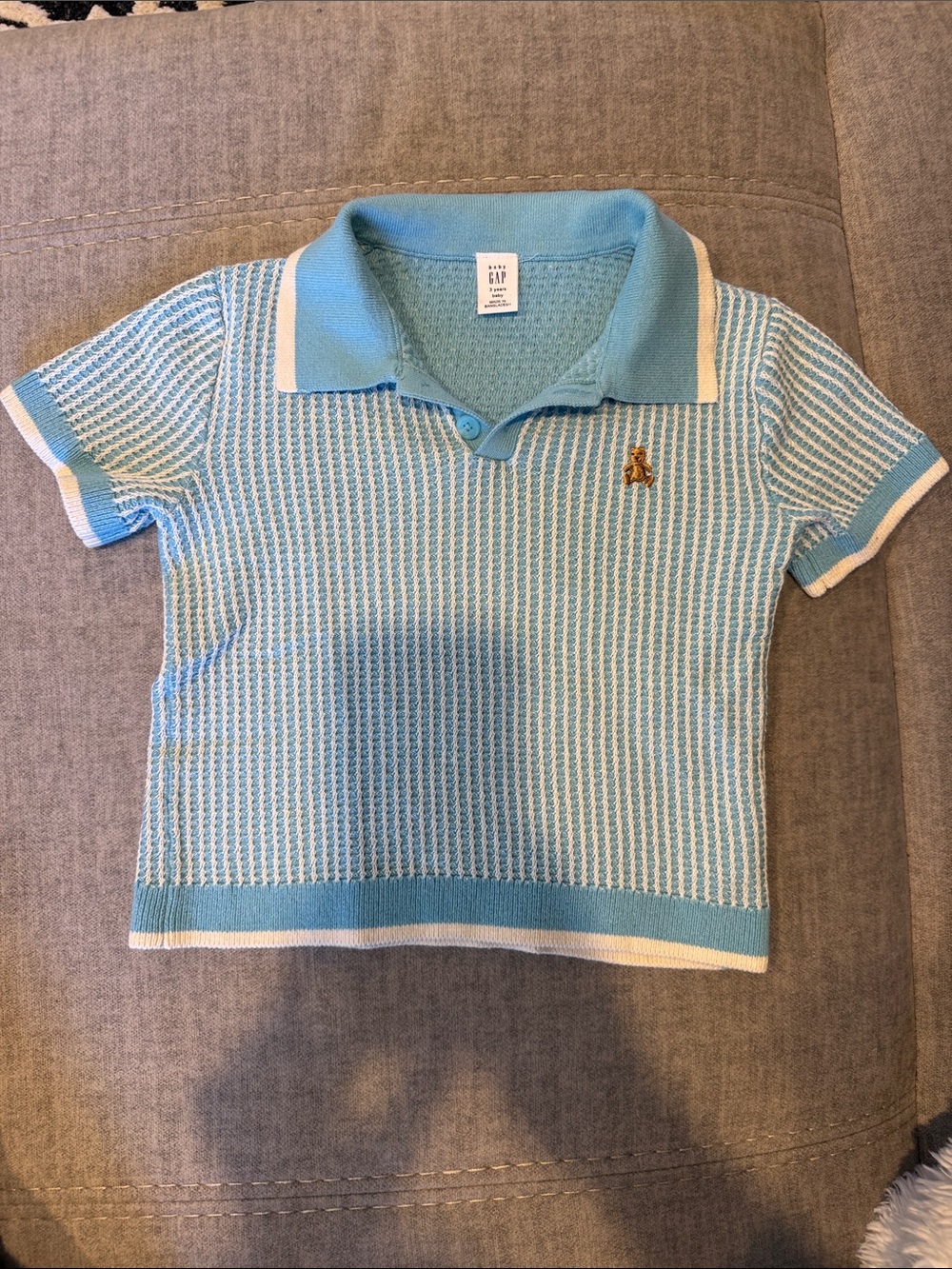 Toddler GAP 3T Light Blue & White Knit Polo Top - Classic Short Sleeve
